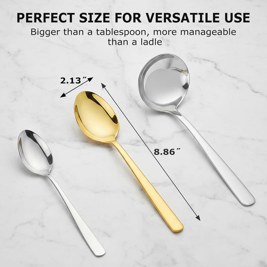 Serving Spoon x 2,Slotted Serving Spoon x 2,Serving Forks x 2,RTT 9 Inch Stainless Steel Catering Serving Utensils for Party Buffet Dinner Banquet Kitchen Basics (Silver Mirror Finish)