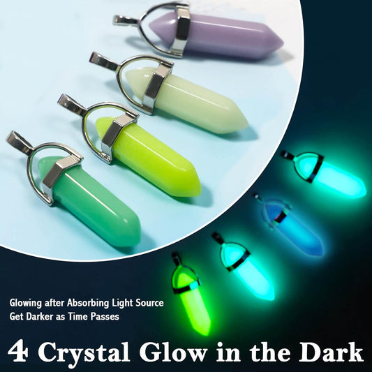 ROADPLUM 40Pcs Healing Crystal Pendants, Glow in the Dark Gemstone Charm, Hexagonal Chakra, Natural Quartz Stone, Necklace Pendants for Jewelry Making
