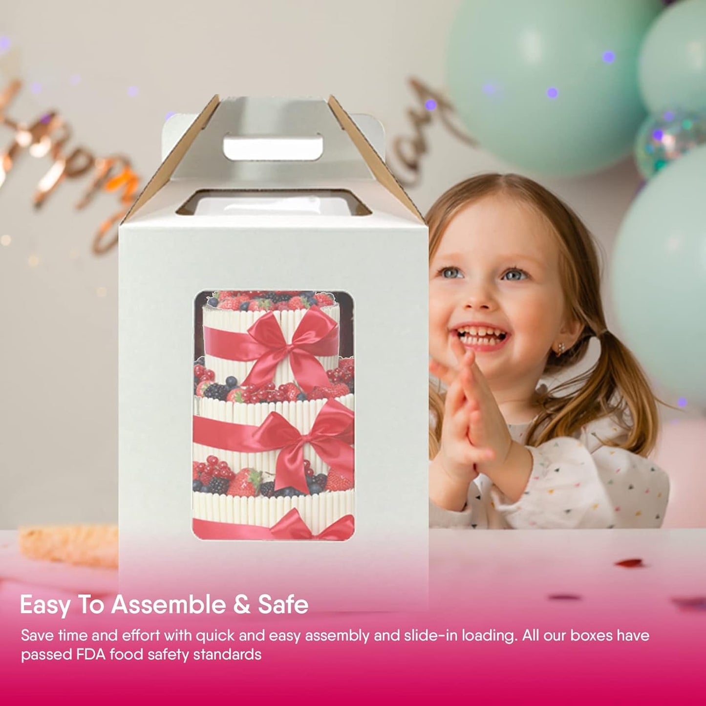 4 Pack Tri-Handle Tall Cake Boxes With Windows In 2 Sizes 10x10x12 & 12x12x14 + 4 Cake Boards 10" & 12", Bakery Caddy Carrier Container With Handle Ideal for 12" & 14" Tiered Cakes