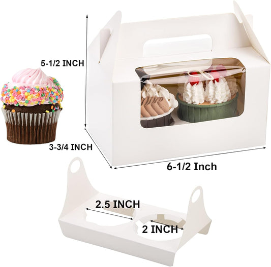 Jucoan 60 Pack 2 Count White Paper Cupcake Boxes with Insert, Handle and Window, Portable Cupcake Muffin Containers, Gable Bakery Gift Boxes Party Favor Treat Boxes for Wedding Birthday Mother's Day