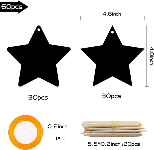 WATINC 60pcs Star Scratch Cards for Magic Color Craft Kit DIY Paper Art Scratch Star Ornament for Kids School Classroom Party Favor Supplies Decorations