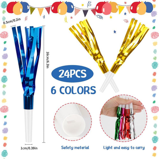 Party Blowers 24 PCS Gold Noise Makers Easter Fathers Day Fun Party Favors Children Birthday Party Favors kid Noise Makers for Sporting Events Party Whistles Birthday Horns New Years Halloween Party