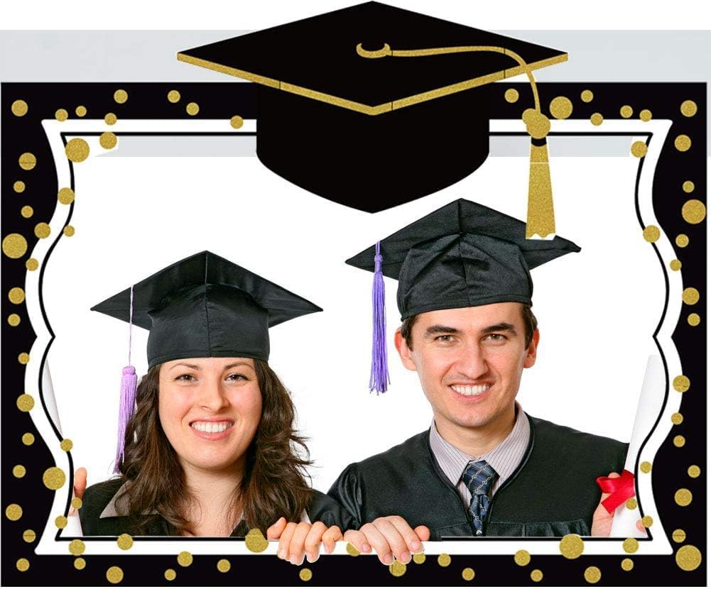 2026 Graduation Selfie Photo Booth Frame Black and Gold with 18Pcs Graduation Photo Booth Props, Upgraded Version with Support Cardboard, 2026 Grad Party Pose Sign