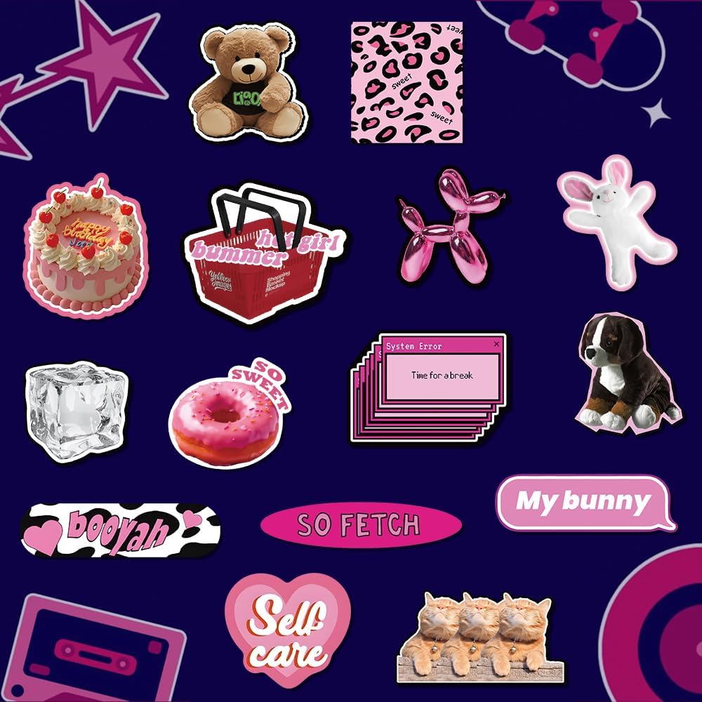 QTL Neon Stickers for Teens & Students Prizes, Waterproof Vinyl Party Favor Stickers, School Rewards, Water Bottle and Laptop, 50PCS - Colors B