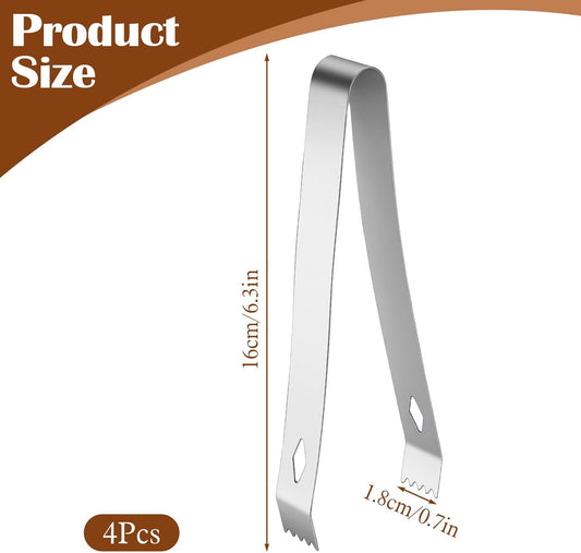 4 Pcs Small Metal Tongs, 6 Inch Stainless Steel Ice Tongs Food-Grade Serving Tongs for Ice Serving Food Sugar Party Coffee Bar (Silver)