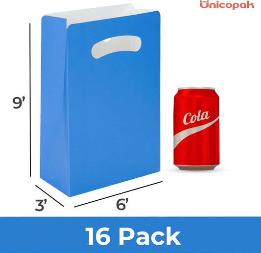 UnicoPak 15 Pack Pastel Party Favor Bags - 6x3x9" Matte Goodie Bags in 5 Assorted Colors for Birthday, Wedding, Baby Shower - Sturdy Teal Pink Purple Blue Gift Bags with Handles, Customizable for Treats & Cookies