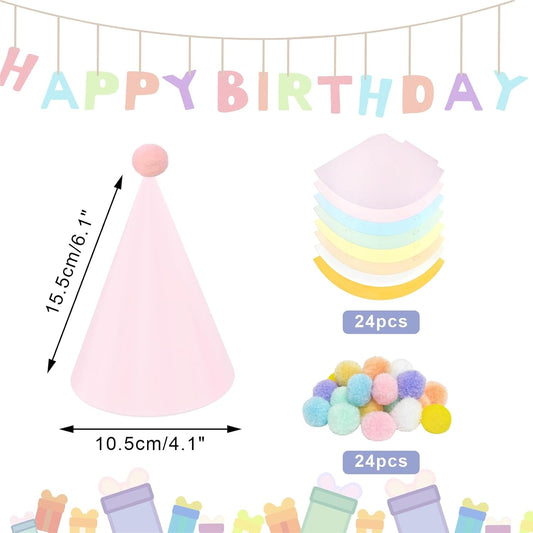 24 Pack Birthday Party Hats,8 Colors Cone Party Hat for Kids Adults Pets