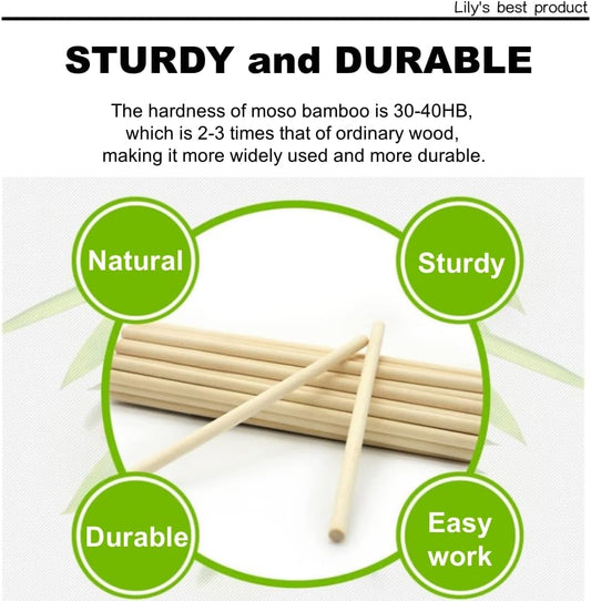 HOPELF 10PCS Bamboo Sticks - 1/2 x 17.5 Inch Dowel Rods for Crafts, DIYers