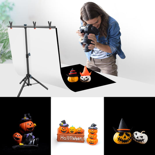 White Backdrop with Stand for Photoshoot, 5X6.5ft White Photo Backdrop with T Shape Background Backdrop Stand for Photography, Portable Photo Backdrop Curtain Stand Kit w Carrying Bag 5 Spring Clamps