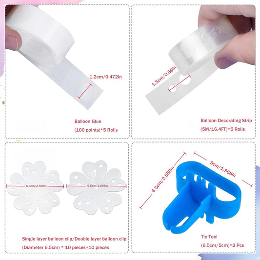 Balloon Arch Garland Kit, 82ft Balloon Garland Strips - 500Pcs Glue Point Dots Tape - 20 Balloon Flower Clips and 2 Tie Tools for Balloon Arch, Birthday Party, Wedding Decoration