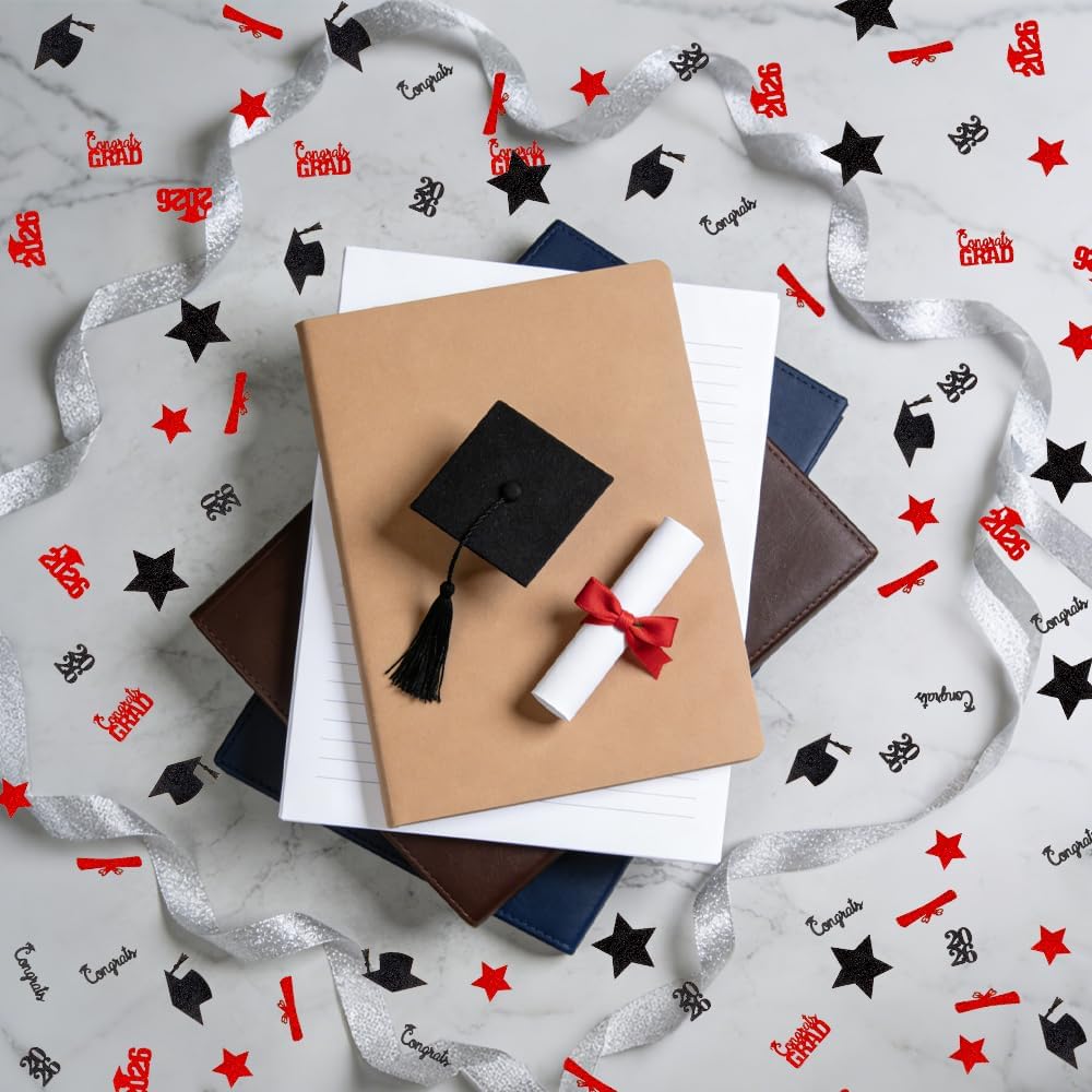 Black Gold Graduation Confetti Class of 2026 Black Graduation Cap, 200Pcs Glitter Stars Confetti Sprinkles, Table Congrats Grad Confetti for Graduation Party Table Decorations