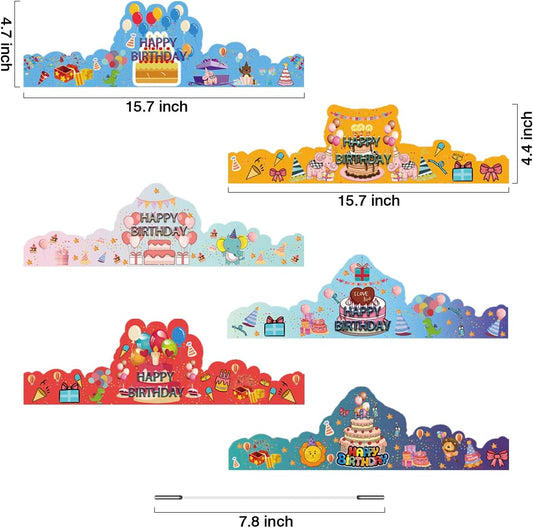 ARTLYMERS Birthday Crowns for Kids, 30 Pack Assorted Designs Paper Crowns, Classroom Birthday Hats, VBS Party Decor Adjustable Elastic Band, Reusable, Ages 15-28 inches, Multiple Colors