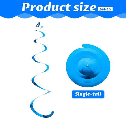 Hanging Swirls Party Decorations, 24 Pcs Blue Streamers Ceiling Hanging Swirl for Birthday Wedding Party Christmas Graduation Celebration Anniversary Decoration