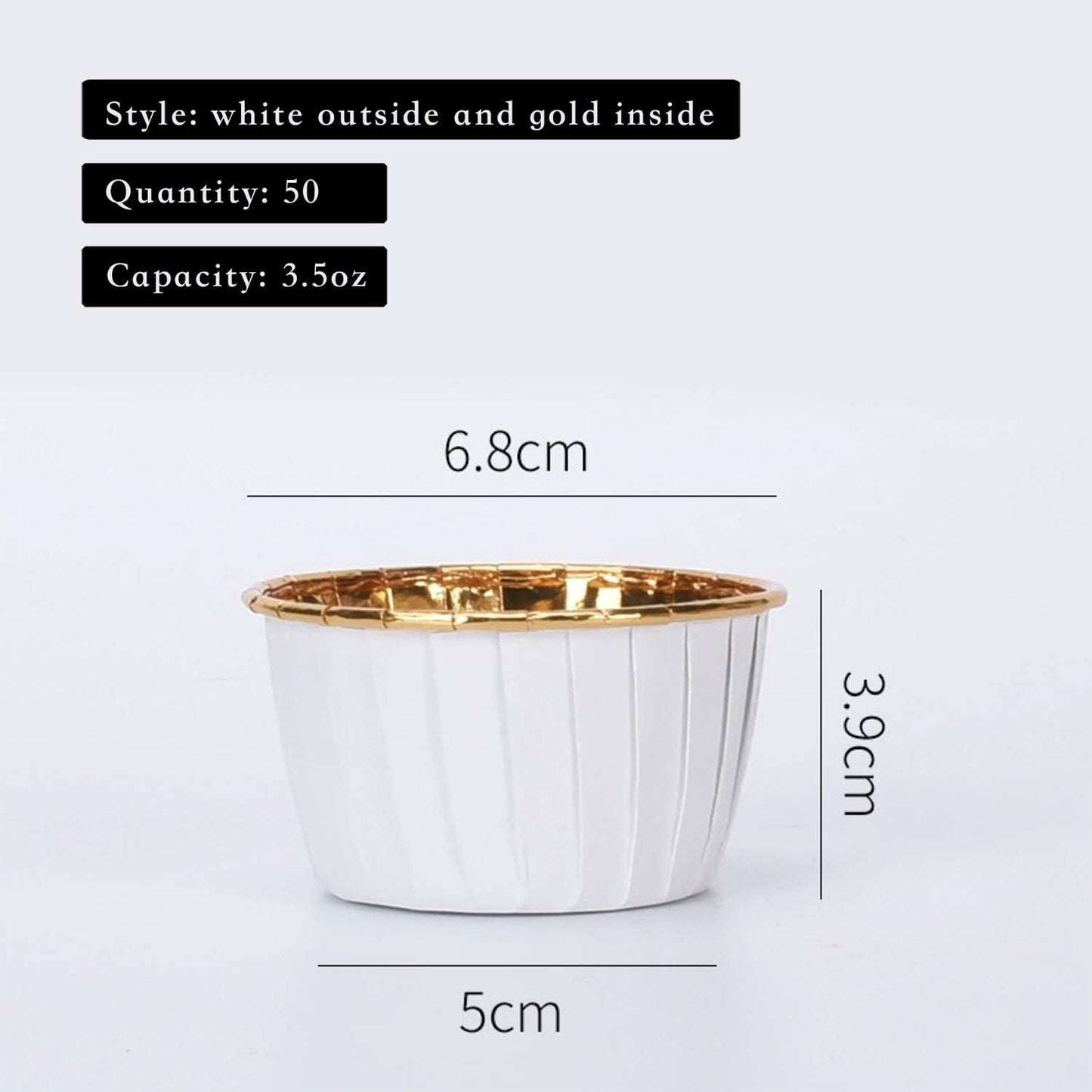Party Hippo Cupcake Cups, 3.5 Oz 50 pcs Disposable Foil Muffin Liners, Gold Baking Cups, Ramekin Aluminum Cupcake Tip Pan Ramekin Holders, Little Baking Cups (White)