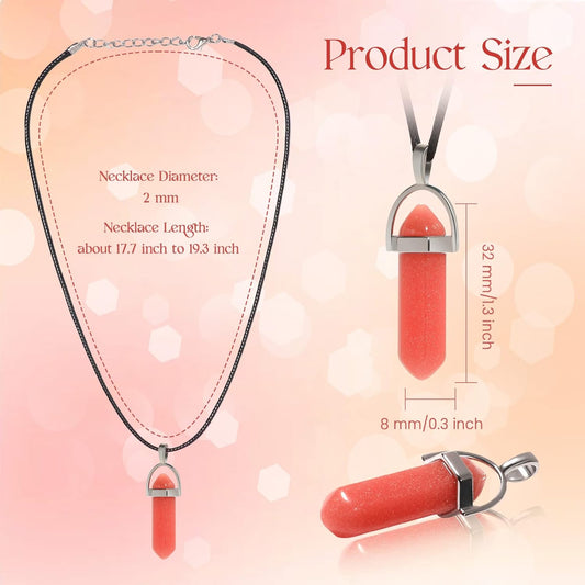 TXIN Glow in the Dark Crystal Pendant Necklaces, Luminous Natural Quartz Stone, Fluorescent Hexagonal Stone, Glowing Moonstone with Black Leather Chain, 10 Colors