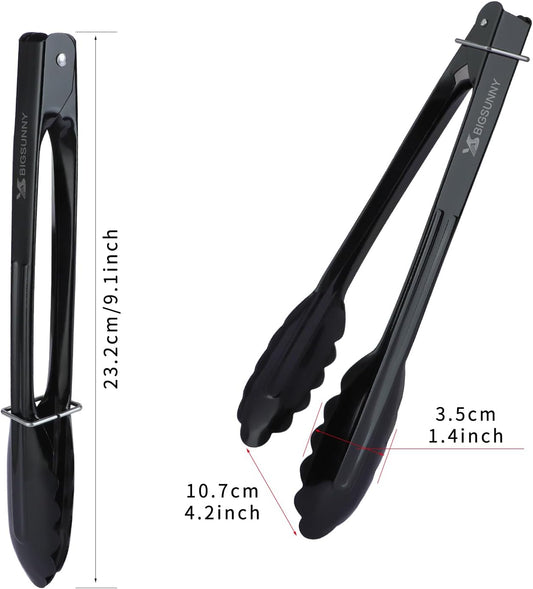MSY BIGSUNNY 9 Inch Kitchen Food Tongs, Buffet Tongs, Serving Tongs for Cooking, Grilling, Aluminum Tongs - Set of 3 (multi color)