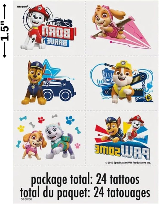 Paw Patrol Tattoos (Pack of 24) - Vibrant & Fun Temporary Tattoos, Perfect for Kids Birthday & Theme Parties