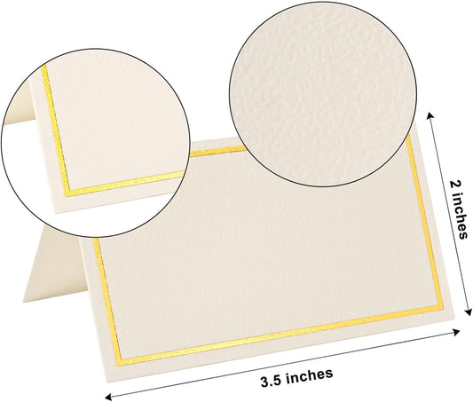 50 Pack Place Cards for Table Setting with Gold Foil Border Table Tent Cards for Seating Perfect for Weddings, Dinner Parties, Banquets 2” x 3.5”