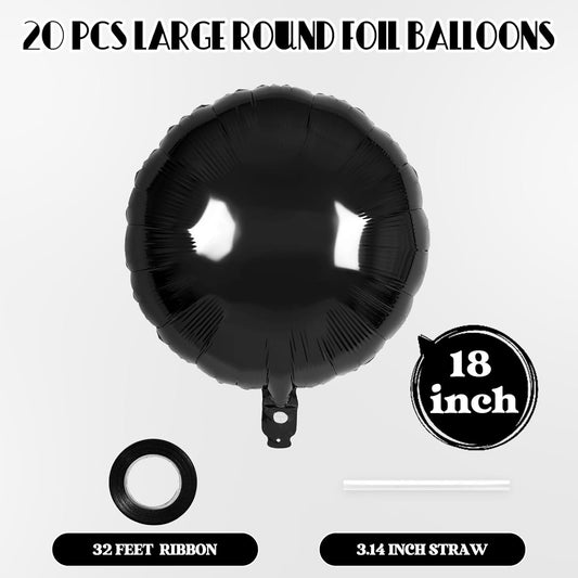 20 Pcs Black Round Shaped Balloons,18 Inch Round Foil Balloon,Giant Round Mylar Balloon Helium Balloons for Birthday Party Baby Shower Wedding Decorations (Black)