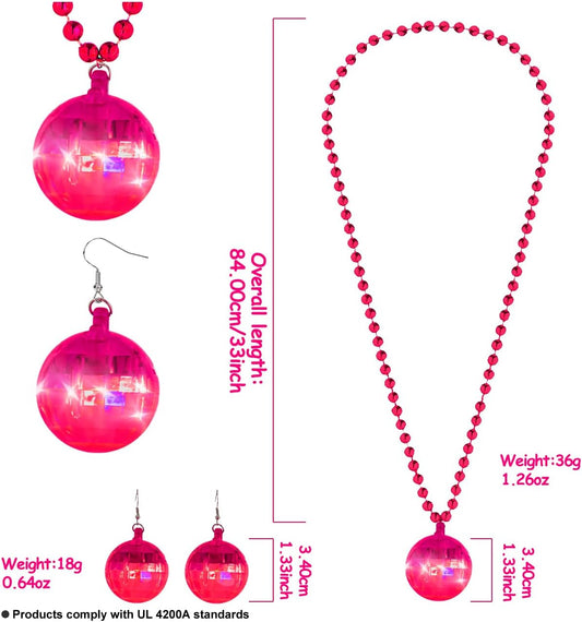 JICASTO LED Disco Ball Earrings and Necklaces, 2 Pcs 70s 80s Light up Disco Ball Set for Disco Party Favors Dance Accessories Women Halloween Costume