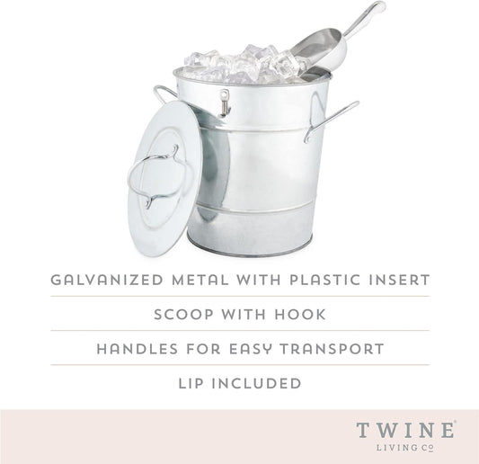 Twine Farmhouse Ice Bucket with Scoop - Beverage Tub Wrapped with Rope for Parties - Galvanized Metal Bucket Cooler & Drink Tub Holds 1 Gallon