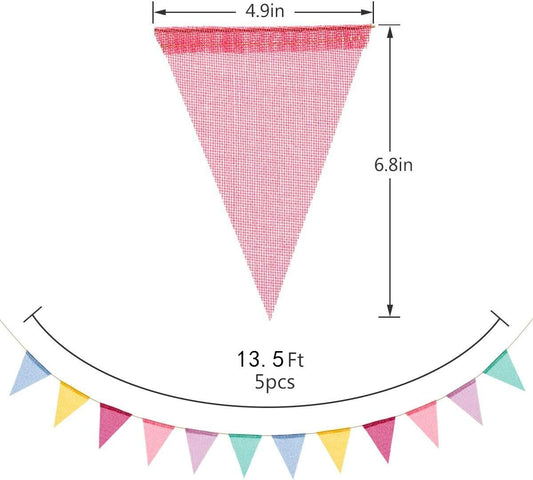 60 Flags Imitated Burlap Pennant Banner - Multicolor Fabric Triangle Rainbow Flag Bunting for Party and Festival Classroom Hanging Decoration