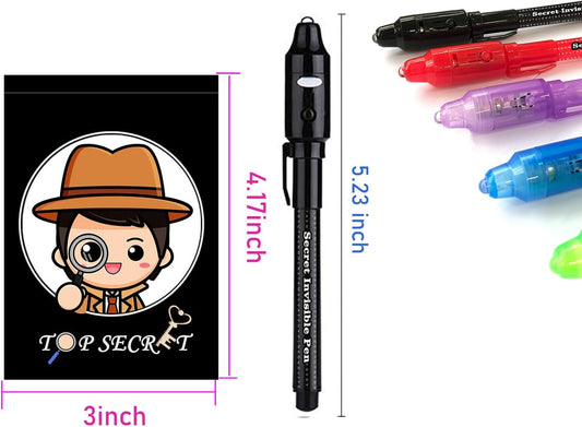 SCStyle 12 Pcs Party Favors | 6 Invisible Ink Pen and 6 Mini Notepads Spy Pen with UV Light Birthday Party,Writing Secret Information Easter Day Halloween Christmas Party Bag Gifts for Students