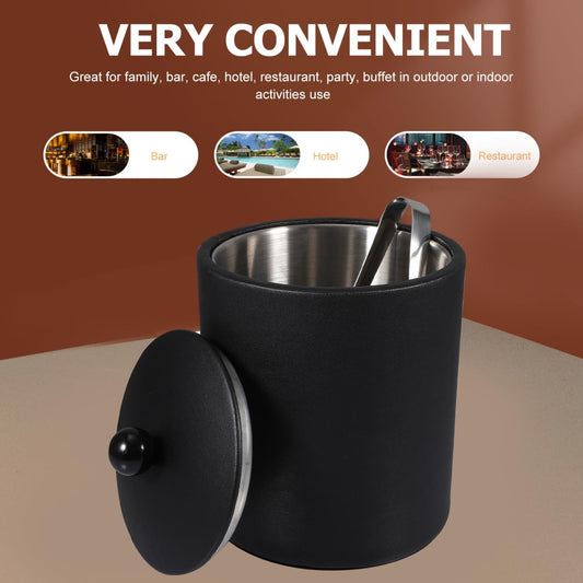 DOITOOL Stainless Steel Ice Bucket 3 Qt Double Wall Insulated Ice Bucket Beer Bottle Drink Cooler Party Beverage Chiller Bin Baskets for Cocktail Bar Black