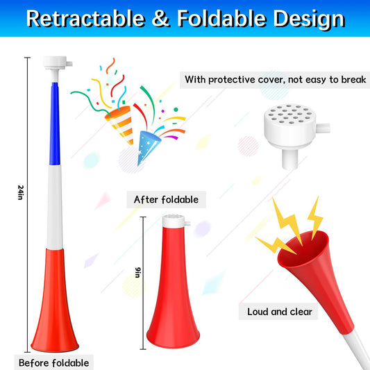 Collapsible Stadium Horn Noise Maker 24 Inch Vuvuzela Plastic Trumpet Horn Blow Horns Noisemakers for Sporting Events Graduation Games School Sports Party Supplies Favors Accessories