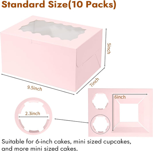 10 Packs Bento Cake and Cupcake Box 3 Holes Fit 2 Cupcakes and 1 Mini Cake Box with Clear Window and Stickers for Cake Cupcake Cookie or Easter and Mother’Day. (1+2/10pcs)