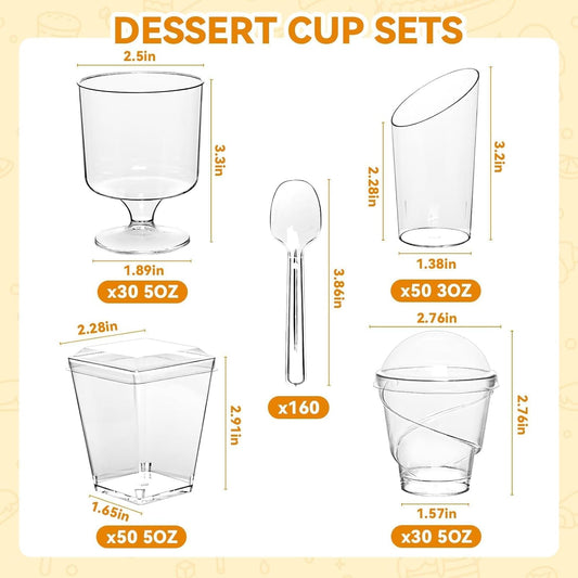 400-Pack 5 oz Dessert Cups with Lids and Spoons, Clear Plastic Parfait & Yogurt Cups, Mini Shooter Cups for Parties, Ice Cream, Pudding, Fruit | Square Appetizer Containers