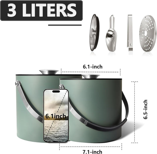 Bakpoco 3L Ice Bucket with Silicone Lid, Scoop, Tongs & Strainer, Stainless Steel Double Wall Insulated Ice Buckets for Parties & Cocktail Bar, Outdoor Champagne Ice Container Bin, Navy