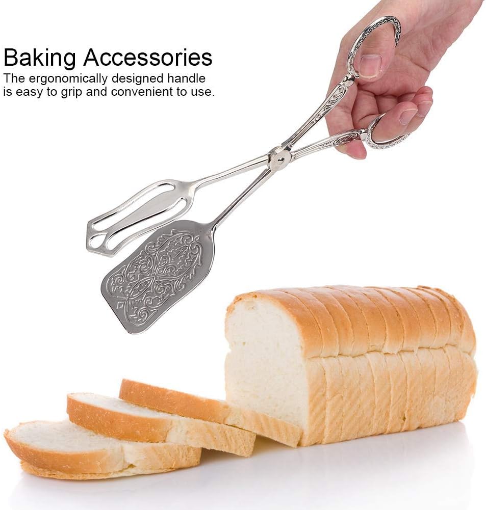 Gold Serving Tongs, Zinc Alloy Bread Clip Salad Pastry Food Tongs Lightweight Cake Astry Tong Kitchen Serving Clip for Serving Food Bread Cake, 23cm/9.1inx5cm/2.0in (1PCS, Gold)