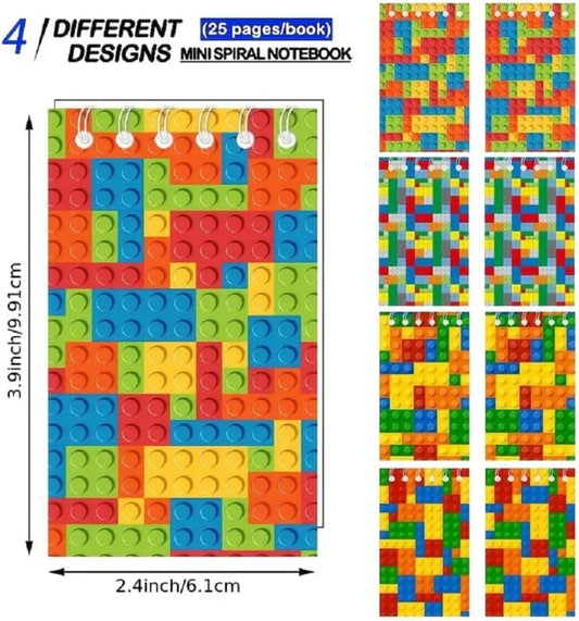 24 Pcs Colorful Building Block Theme Party Notepads,Colorful Building Block Spiral Pocket Notebook for Party Supplies, 4 Styles Office Products Notepads Decoration