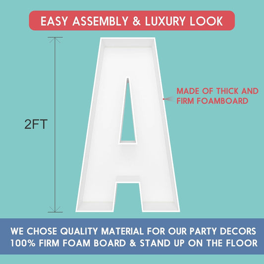 JW Passion - Premium Quality Made 3FT Tall Mosaic Balloon Frame Big Marquee Light Up Letters DIY Kit for Birthday Party Wedding Backdrop Decor Letter A Pre-Cut Foam Board