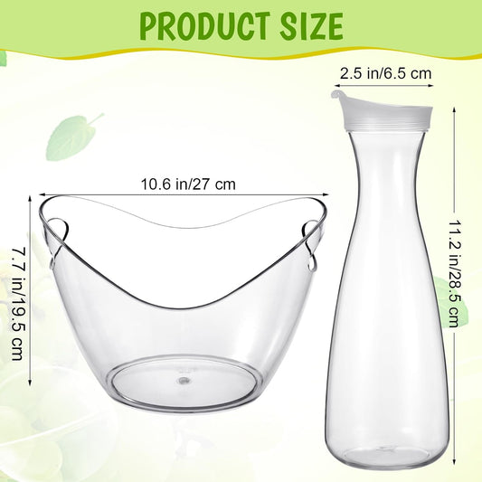 Funnymoom 6 Pcs Acrylic Ice Bucket for Parties 4l Oval Beverage Tub 47 oz Plastic Water Carafes with Lids Plastic Pitcher for Champagne Beer Wine Cocktail Iced Tea Pool Party(Clear)