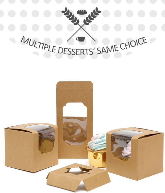 qiqee 60-Packs Cupcake Boxes Auto-pop up Individual Cupcake Container White 3.5" x 3.5" x 3.5" Single Cupcake Boxes