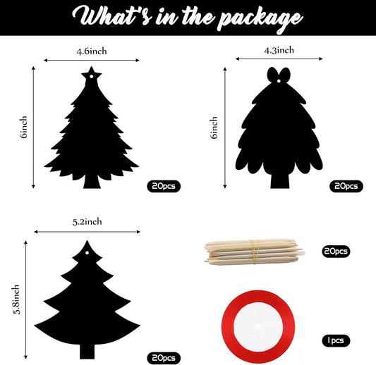 WATINC 60pcs Christmas Tree Scratch Paper Art Ornaments DIY Xmas Party Scratch off Card Hanging Craft Magic Drawing Coloring Sheet Set with Stick for Kids Gifts Home Activities School Decor