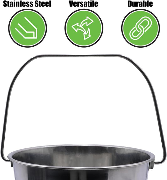 Grip Stainless Steel Bucket (4 Gallon) - Great for Pets, Cleaning, Food Prep - Hang on Fences, Cages, Kennels - Home, Garage, Workshop