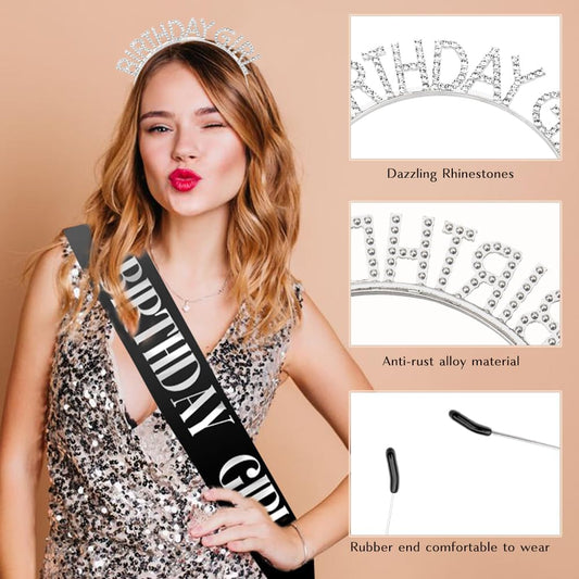 Birthday Sash & Crown for Women - Tiara Headband, Girls' Decorations Accessories