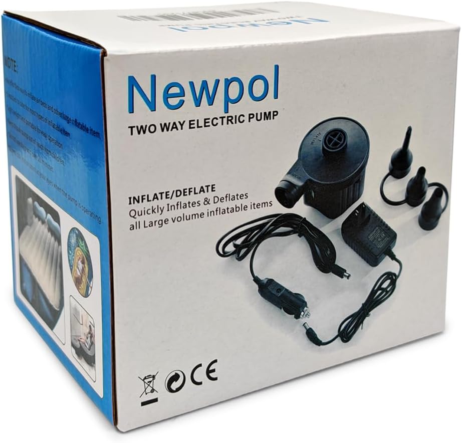 Newpol Inflatable Bed Pump, Electric Air Pump(100 Gallon/Min) for Air Mattress Beds, Inflatable Swimming Pools, Swimming Ring(AC110-240V/DC12V)