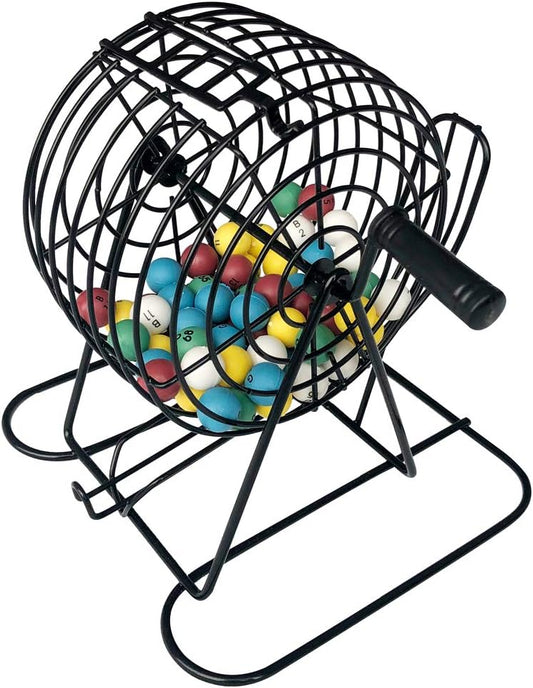 Yuanhe Deluxe Bingo Game Set-Includes Metal Cage,500 Colorful Bingo Chips,100 Bingo Cards,75 Colored Balls,Plastic Masterboard,Great for Large Groups,Parties …