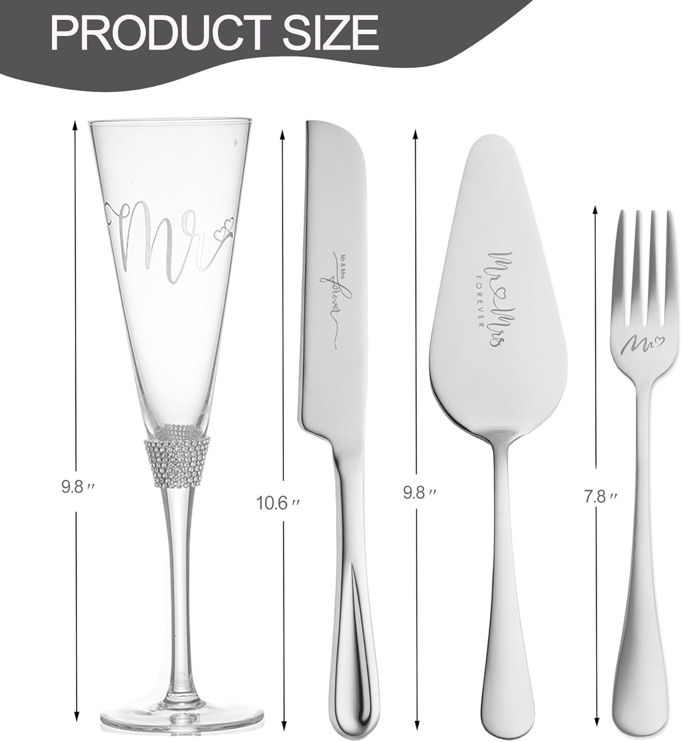 Wedding Cake Knife and Server Set, Bride and Groom Champagne Glasses and Gold Cake Cutting Set for Wedding, Cake Cutter and Champagne Flutes Glass for Mr and Mrs Gifts for Coples (Gold)