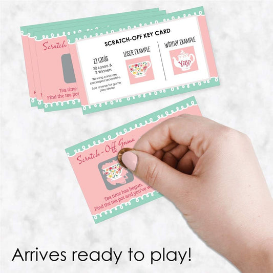 Big Dot of Happiness Garden Tea Party Scratch Off Game - Floral Par-Tea Theme, 22 Premium Cards with 2 Winner Cards, Interactive Party Activity Set, Heavy-Duty Cardstock with Glossy Finish