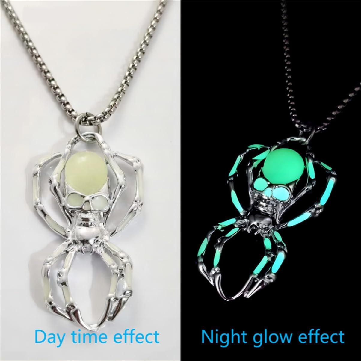 Spider Necklace for Men Women,Punk Luminous Animal Pendant,Spider Charm Pendant Necklace,Hip-hop Glow in the Dark Jewelry