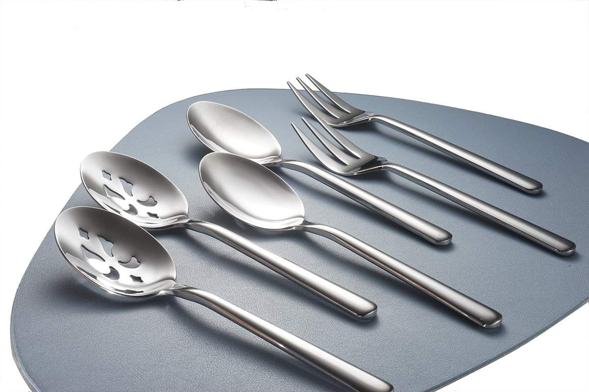 Serving Spoon x 2,Slotted Serving Spoon x 2,Serving Forks x 2,RTT 9 Inch Stainless Steel Catering Serving Utensils for Party Buffet Dinner Banquet Kitchen Basics (Silver Mirror Finish)