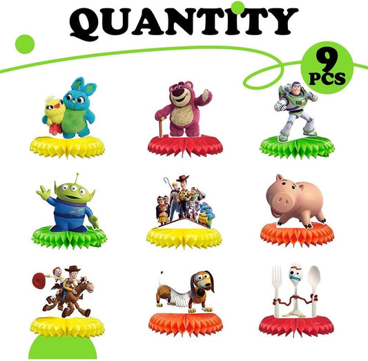 For Toy Story Birthday Party Supplies , 9Pcs Honeycomb Centerpieces for Toy Story Party Decorations, Double Sided Table Decorations Centerpieces Party