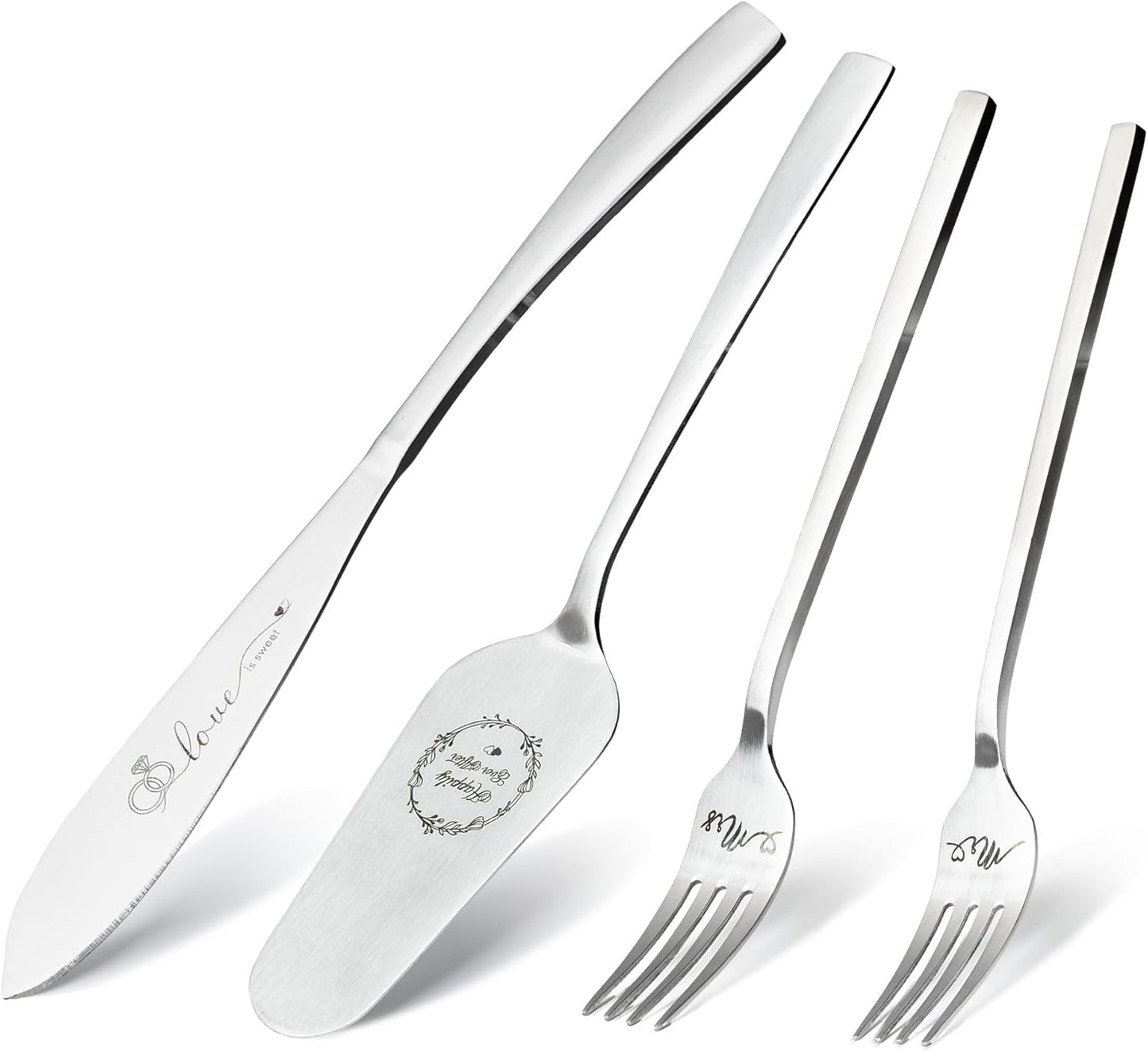 Cake Cutting Set For Wedding, Wedding Cake Knife And Server Set, Mr And Mrs Forks And Cake Cutter Set For Wedding, Bridal Shower Gifts, Engagement Gifts For Couples (Silver)