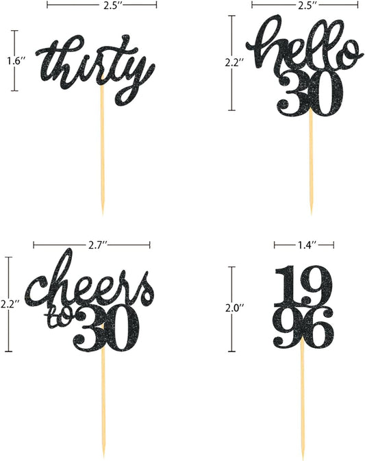 24 PCS Glitter 30th Birthday Cupcake Toppers for Celebrating Thirty Years Old Birthday Party Decorations for 30th Anniversary Party Supplies (Gold)