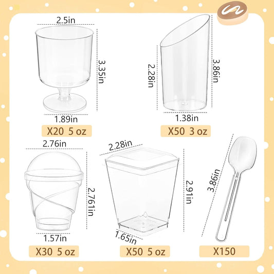 LifeIdeas 380 Pack Mini Dessert Cups with Spoons and lids, 5 oz Mini Clear Parfait Cups, Shooters Cups for Party, Round Yogurt Cups, Reusable Fruit Ice Cream Cake Pudding Cups